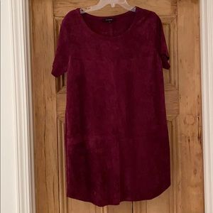 maroon suede shift dress